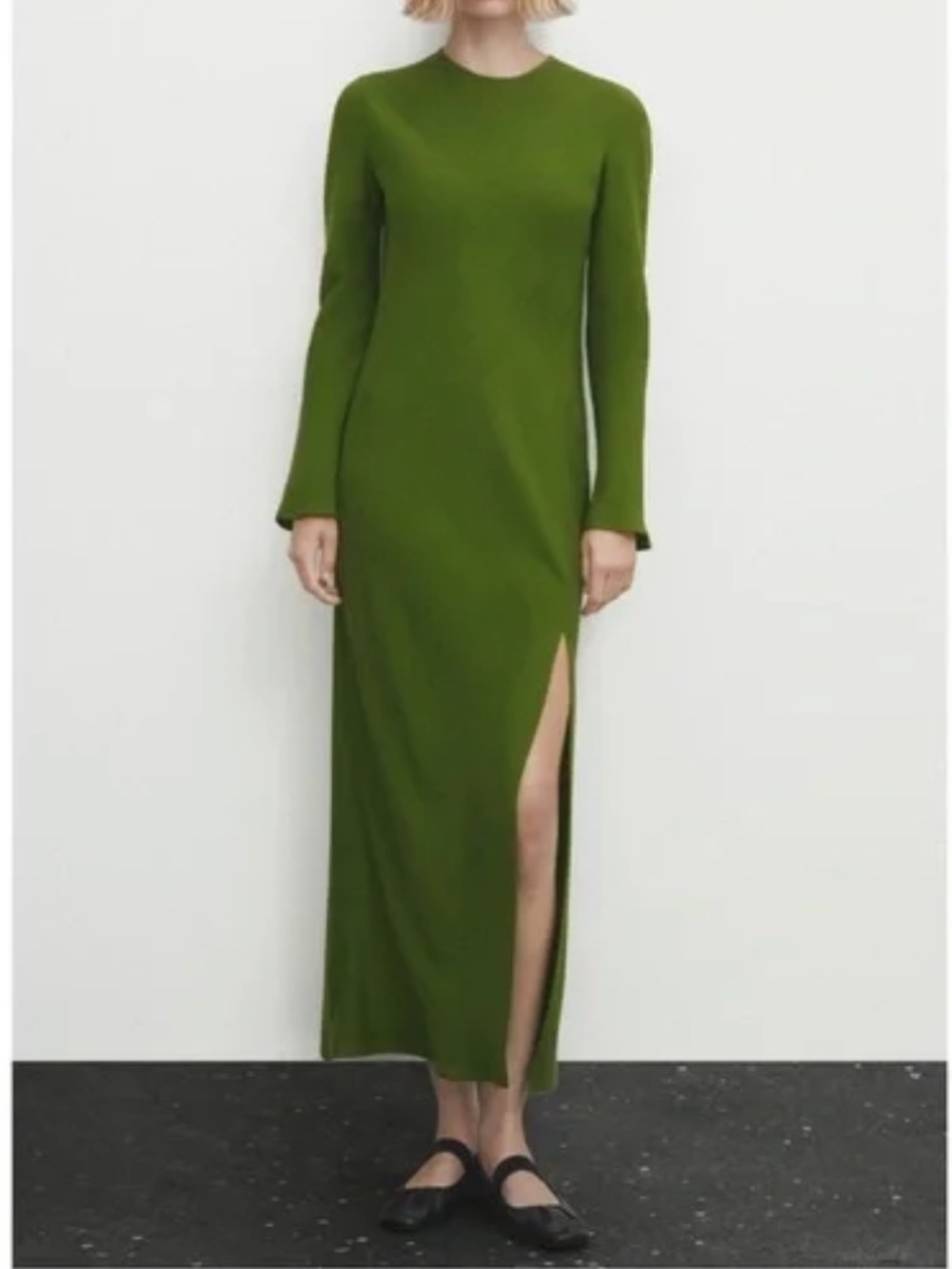 Massimo Dutti Green Long Sleeve Side Slit Maxi Dress XS